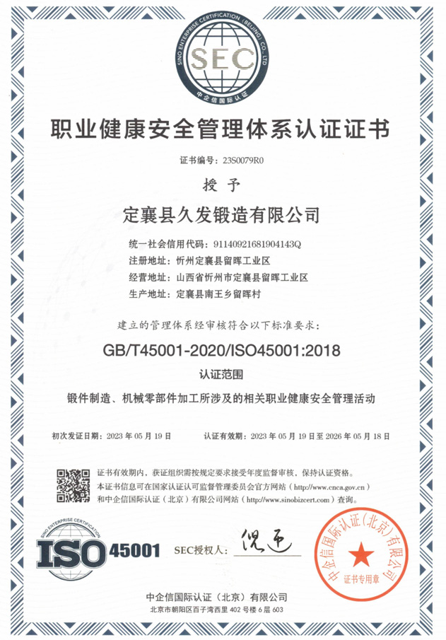 職業(yè)健康安全管理體系認(rèn)證證書(shū)