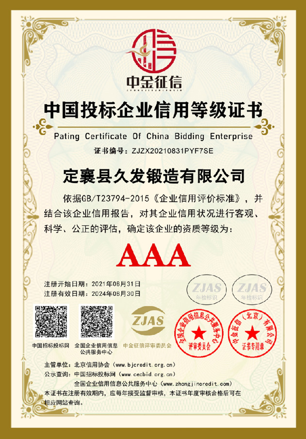 中國投標企業(yè)信用等級證書